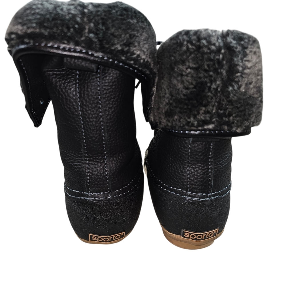 Sporto Daphne Black Weatherproof Insulated Duck Boots In 10 - Picture 3 of 5